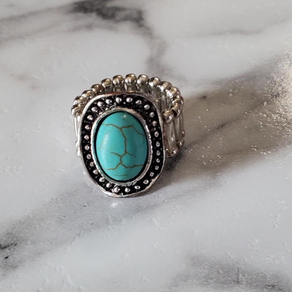 Turquoise Stone Silver Tone Stretch Ring 💥3 for $24💥 - Picture 7 of 12